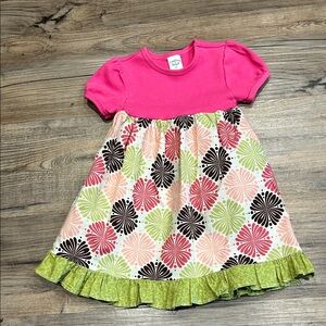 Handmade Pink and Green Floral Kids Dress